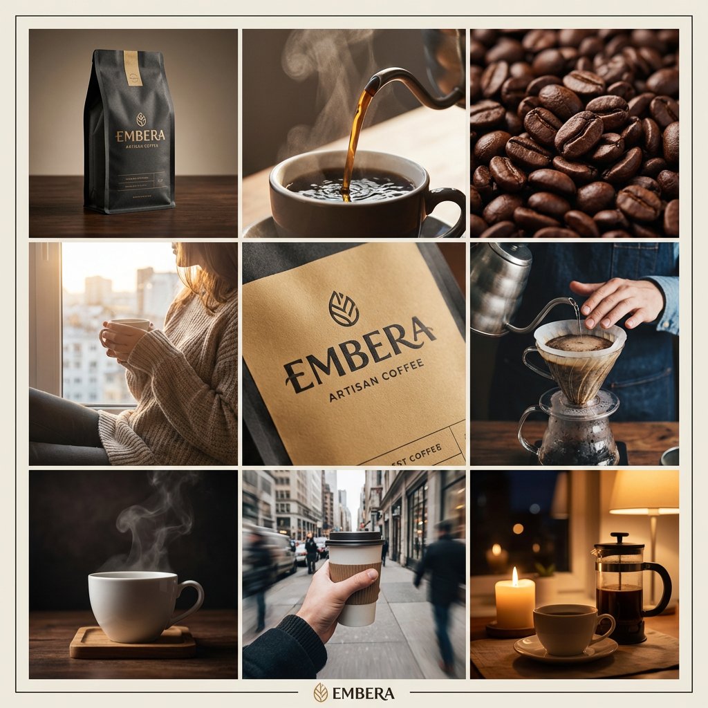 3x3 grid coffee advertisement prompt
